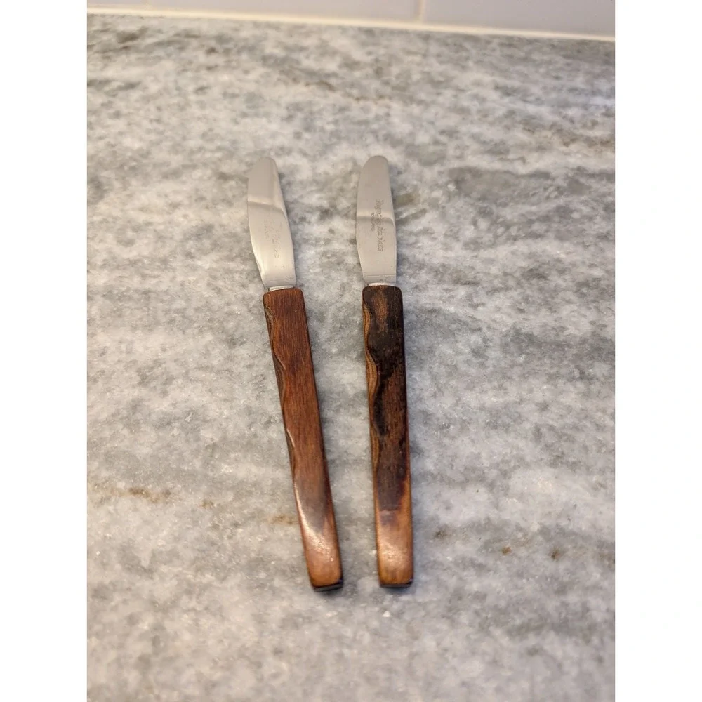 Regent Stainless Knives w/ Decorative Wood Handle Flatware 6.5in 2Pc Set